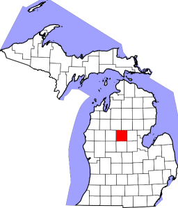 Map showing where Clare County is in Michigan